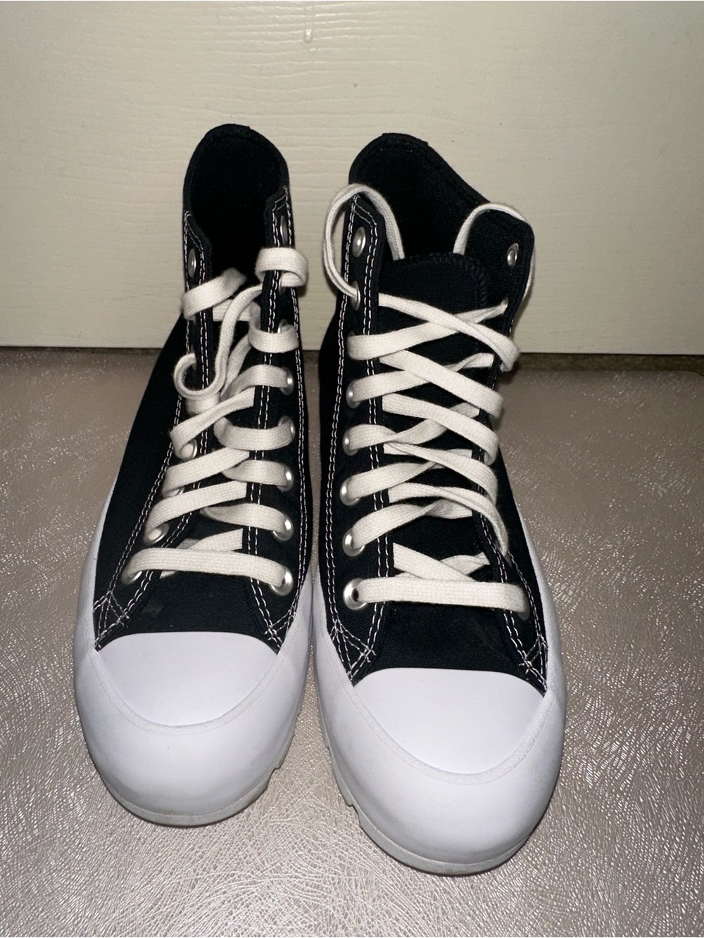 Converse Womens Black and White High Top platform Sneakers W8.5 - Picture 2 of 10